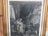 une vieille photo représentant un tableau posé sur un chevalet en bois dans une pièce