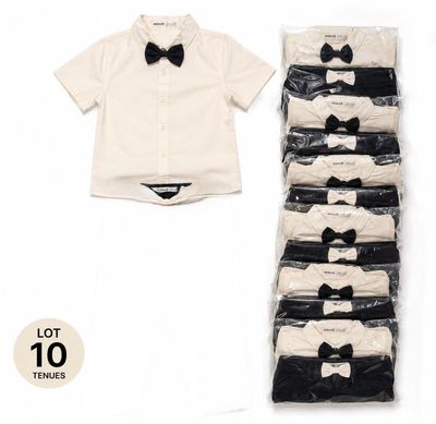une chemise blanche et un nœud papillon noir sur fond blanc