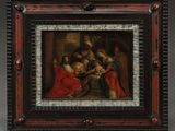 un tableau représentant un groupe de personnes rassemblées autour d'un homme vêtu d'une robe rouge