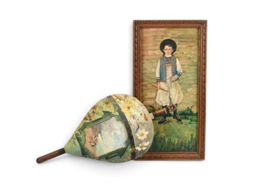 une photo d'un tableau représentant une jeune fille coiffée d'un chapeau, à côté d'une calebasse