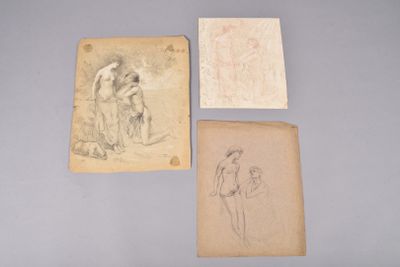 trois dessins représentant un homme et une femme assis sur un banc
