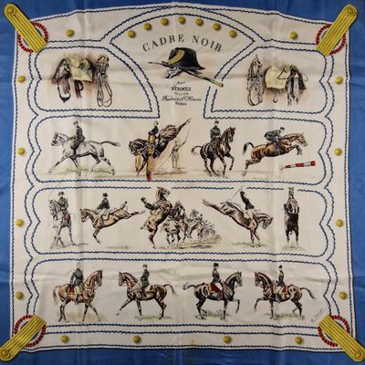 a picture of a scarf with horses and jockeys on it