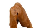 a wooden sculpture of an elephant on a white background