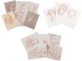 several drawings of a woman and a man on a white background