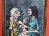 tableau représentant une femme en train de peigner les cheveux d'une autre femme devant un mur rouge