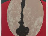 an image of a painting of a man ' s face with a knife in the middle of it
