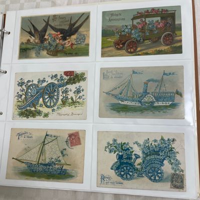 1 Classeur havane avec des CPA sur le thème du Muguet et Myo…