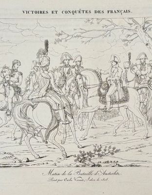 drawing of a group of people riding on horses in a field