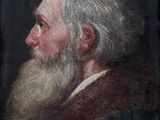 un tableau représentant un homme à la longue barbe blanche et vêtu d'un manteau marron