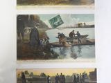 three pictures of people in boats on the water