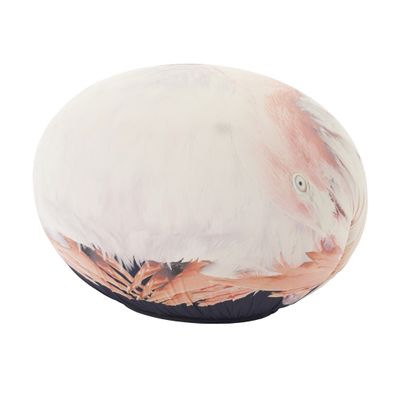 une image représentant une balle blanche et rose ornée de plumes