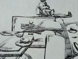 a drawing of a man sitting on top of a plane