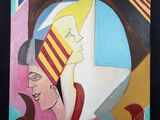 une peinture à l'huile représentant une femme coiffée d'un chapeau