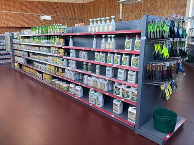 many bottles of cleaning products on the shelves in the store