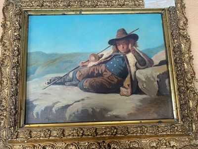 Ecole Moderne Jeune berger italien accoudé Huile sur toile 2…