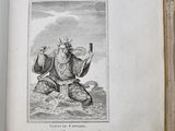 an open book with a drawing of a man sitting on a boat