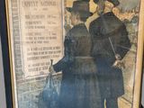 painting of a man and a woman standing in front of a sign