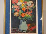 une peinture de fleurs dans un vase sur une table