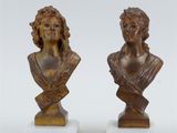 pair of bronze busts of a woman and a man on marble bases