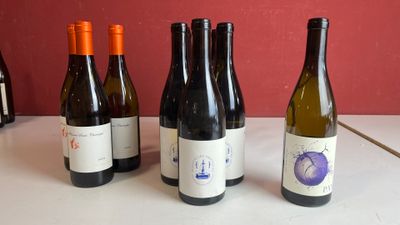 plusieurs bouteilles de vin sont alignées sur une table