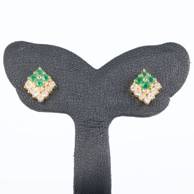 Paire de boutons d'oreilles en or (750‰), chacun serti de 4 … - Photo 1