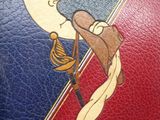 the back of a book with a drawing of a man holding a cane