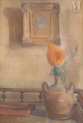 a painting of a vase with flowers in it on a table