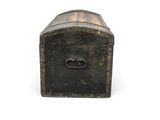 an old wooden box with a metal latch on it