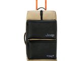 une valise noire et beige ornée d'un logo représentant une jeep