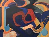 peinture abstraite représentant un homme jouant de la trompette sur fond noir