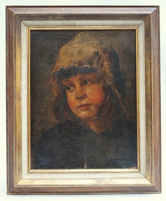 portrait of a young girl in a bonnet, oil on canvas, signed and dated