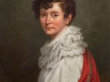 a painting of a young boy wearing a red cloak and white shirt