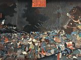 un tableau représentant un groupe de personnes à cheval