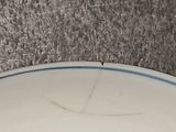 a white bowl with a blue stripe on it