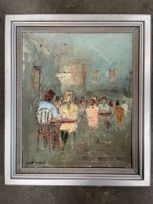 Henri-Gilles GIRARDIN (1923) Restaurant, Huile sur toile - Photo 1