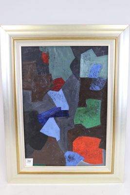 painting on the wall of a room with a vase and a vase of flowers