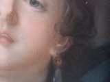portrait of a woman in a blue dress with a black choker
