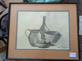 une photo d'un dessin représentant une nature morte avec une bouteille et un bol