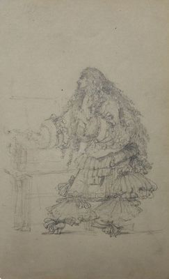 un vieux dessin représentant une femme assise à une table avec un chat