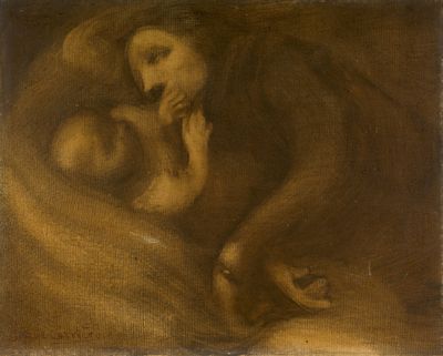 peinture d'une femme tenant un bébé dans ses bras