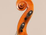 a close up of a violin with a violin bow on a white background