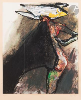 an image of a painting of a bull with horns on it ' s head
