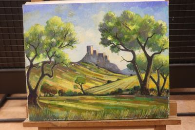 Max TOUTAIN (1935-2006), "Le château des collines", huile su…