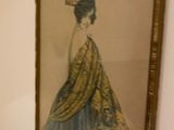 a painting of a woman in a blue dress on the wall