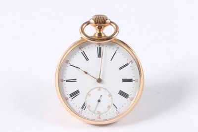 a gold pocket watch with roman numerals on the face