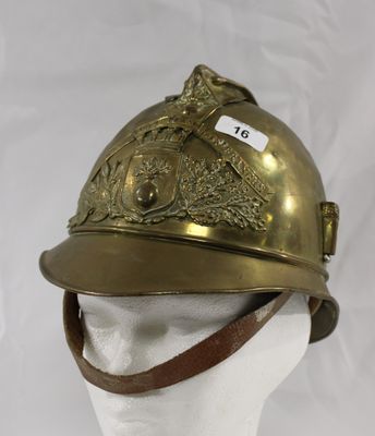 Casque en laiton de sapeur-pompier, plaque frappée "Sapeurs …