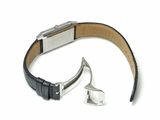 leather watch band with a silver clasp and a black leather strap