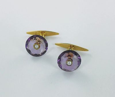 pair of amethorate and pearl cufflinks