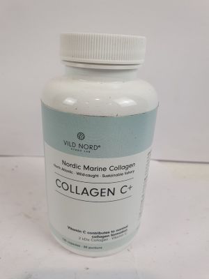Le flacon de collagène C est posé sur la table.