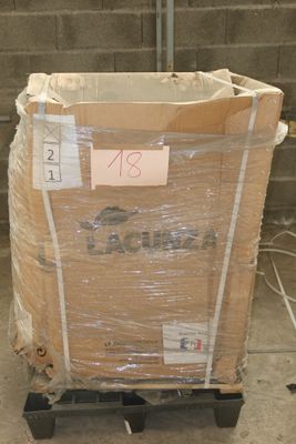 a large box with a price tag on it sitting on a pallet